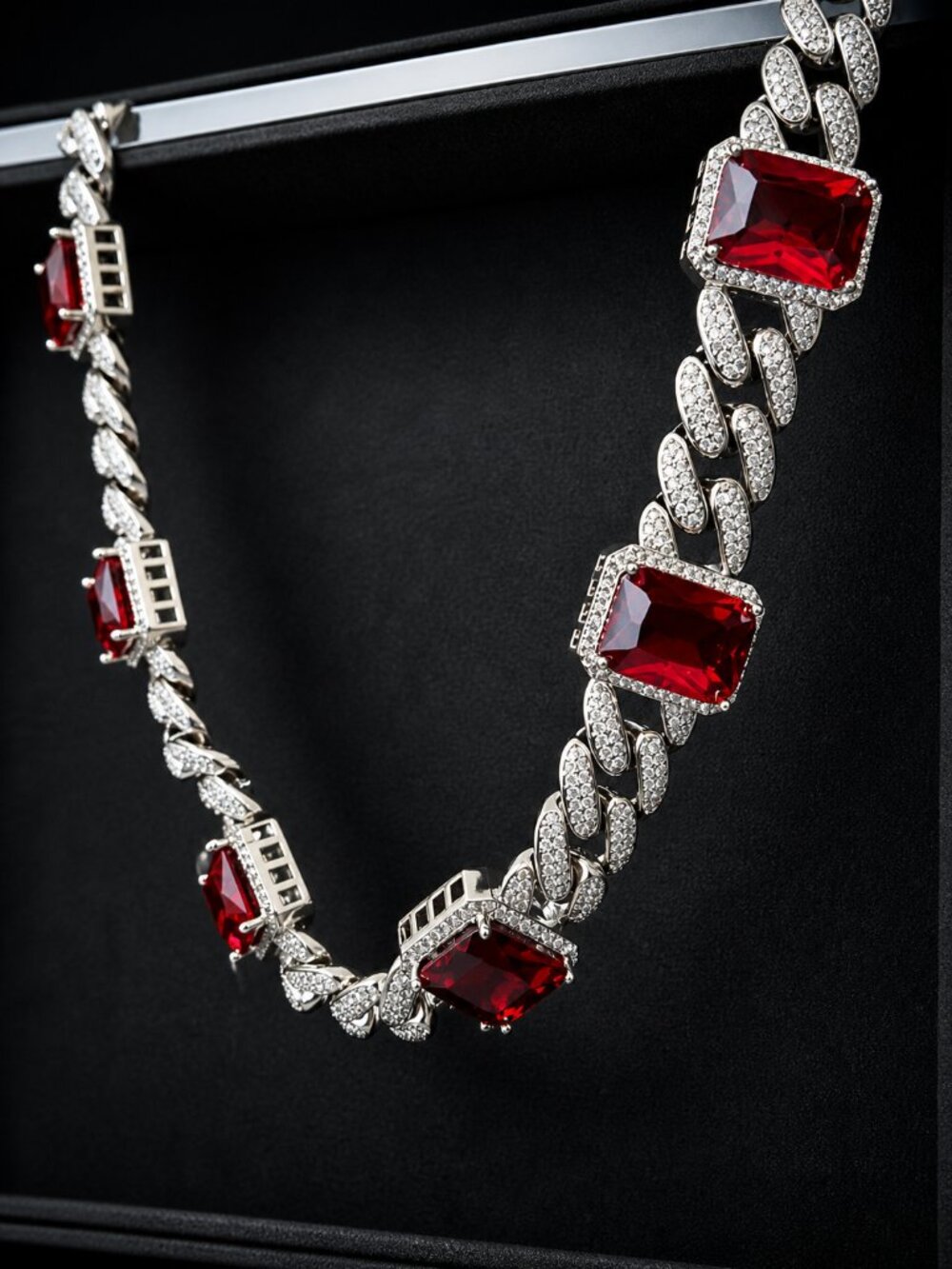 Diamond & Ruby Cuban Link Chain - Picture 2 of 5